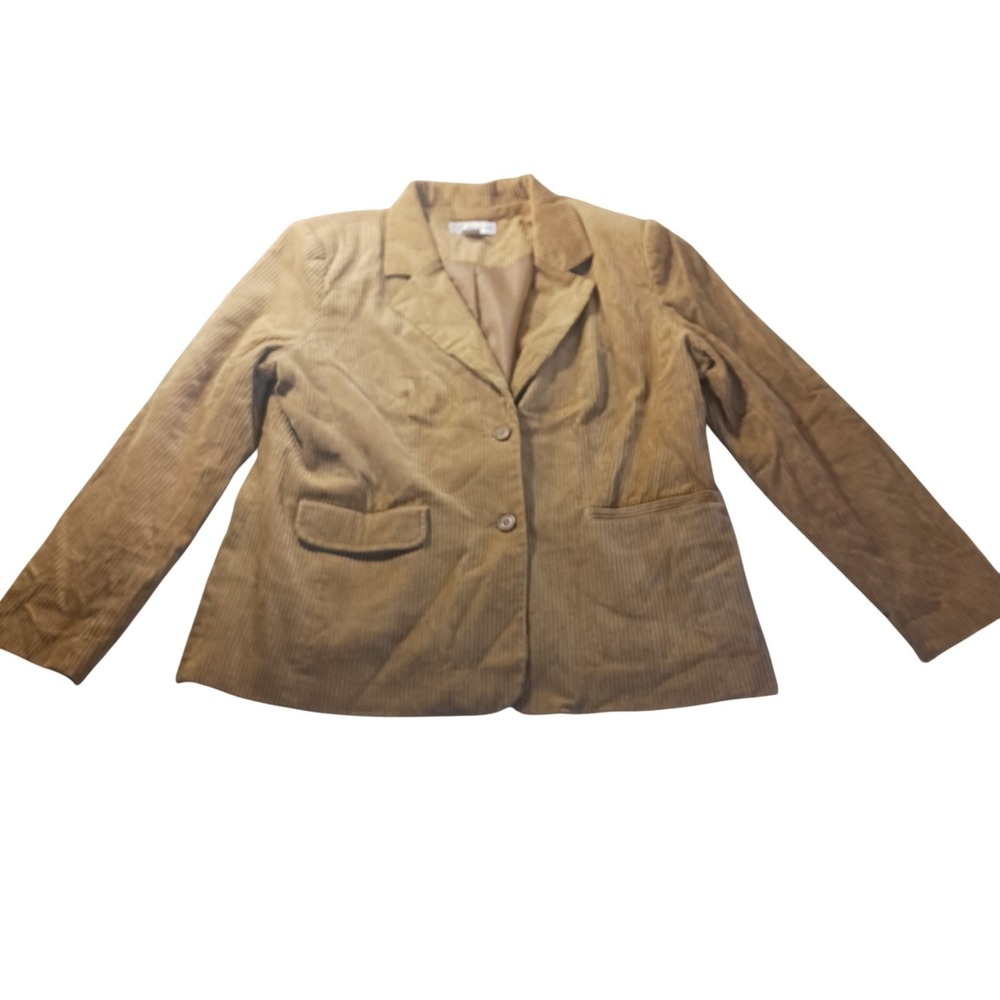 Dressbarn Corduroy Blazer XL Tan 2-Button Structured Jacket Fall‎ Layering Piece